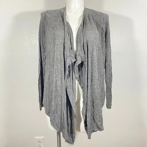 Vince Womens Gray Open-Front Ruffle Knit Cardigan Sweater Long Sleeve Size Large - Picture 1 of 6
